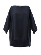 Matchesfashion.com Eskandar - Boat Neck Oversized Silk Crepe T Shirt - Womens - Navy