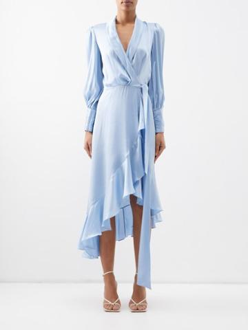 Zimmermann - Wrap Silk-satin Midi Dress - Womens - Light Blue