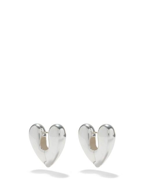 Annika Inez - Heart Sterling-silver Hoop Earrings - Womens - Silver