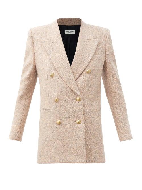 Matchesfashion.com Saint Laurent - Double-breasted Wool-tweed Coat - Womens - Light Pink