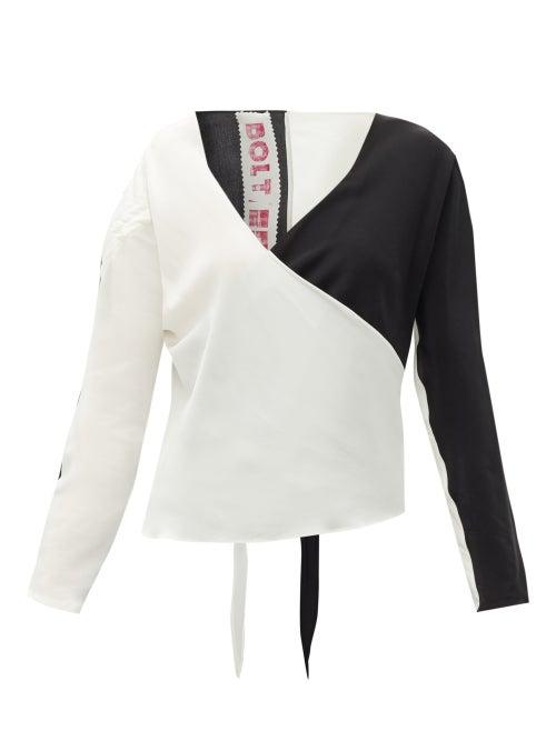 Matchesfashion.com Bolt X Edie - Race Silk Wrap Top - Womens - Black White