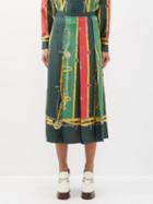 Gucci - Harness And Double G-print Silk Midi Skirt - Womens - Green Multi