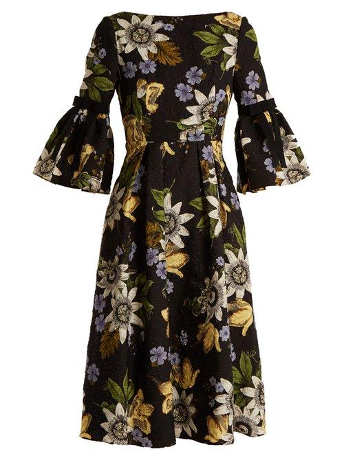 Matchesfashion.com Erdem - Aleena Floral Print Matelass Dress - Womens - Black Print