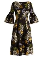 Matchesfashion.com Erdem - Aleena Floral Print Matelass Dress - Womens - Black Print