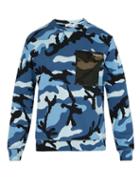 Matchesfashion.com Valentino - Camouflage Print Contrast Pocket Sweatshirt - Mens - Blue
