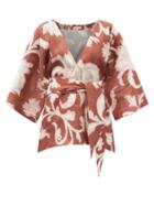 Matchesfashion.com Cala De La Cruz - Carina Floral-print Linen Wrap Top - Womens - Brown Print