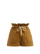 Matchesfashion.com Valentino - Paperbag Waist Belted Cotton Shorts - Womens - Camel