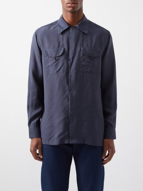 Giorgio Armani - Flap-pocket Twill Shirt - Mens - Navy