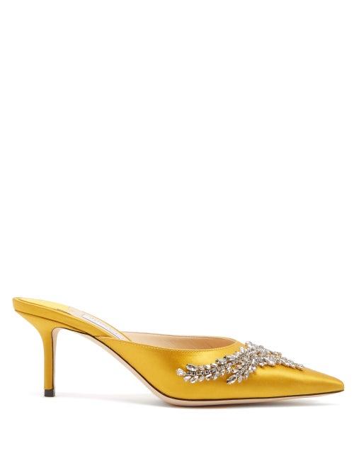 Matchesfashion.com Jimmy Choo - Rav 65 Crystal-embellished Satin Mules - Womens - Yellow