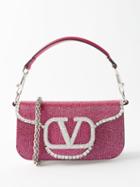 Valentino Garavani - Loco Crystal And Beaded Leather Shoulder Bag - Womens - Pink