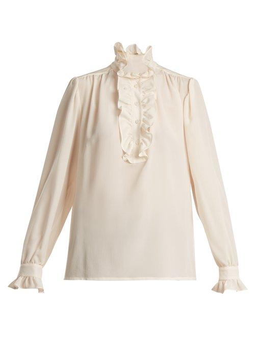 Matchesfashion.com Stella Mccartney - Ruffle Trimmed Silk Crepe De Chine Blouse - Womens - Cream
