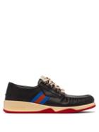 Matchesfashion.com Gucci - Agrado Web Striped Leather Deck Shoes - Mens - Black