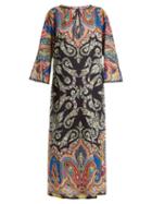 Matchesfashion.com Etro - Paisley Print Tie Neck Cotton Kaftan - Womens - Black Multi