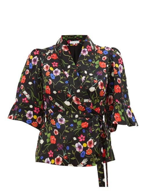 Matchesfashion.com Borgo De Nor - Solange Surreal Print Wrap Silk Blouse - Womens - Black Print
