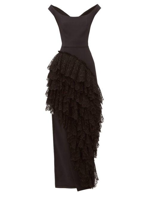 Matchesfashion.com Emilio De La Morena - Ruffled Cotton Blend Crepe Gown - Womens - Black