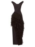 Matchesfashion.com Emilio De La Morena - Ruffled Cotton Blend Crepe Gown - Womens - Black