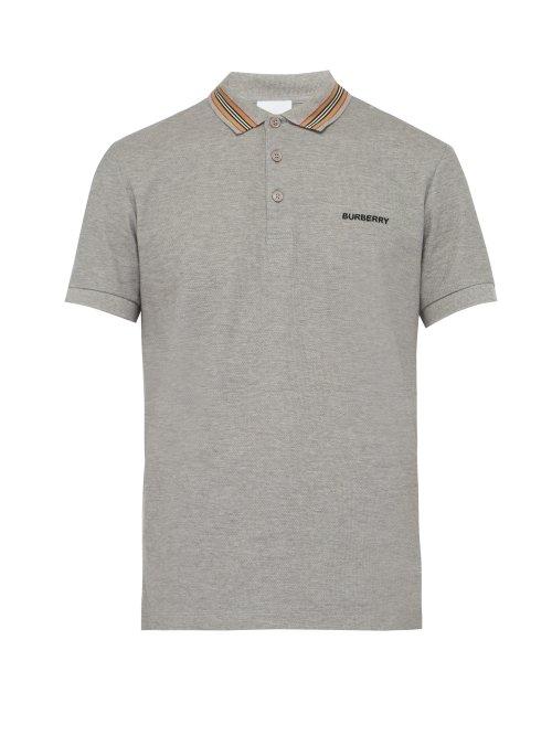 Matchesfashion.com Burberry - Icon Striped Collar Cotton Piqu Polo Shirt - Mens - Grey