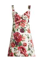 Matchesfashion.com Dolce & Gabbana - Peony And Rose Print Brocade Mini Dress - Womens - White Multi