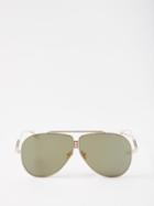 Valentino Eyewear - Xvi Aviator Titanium Sunglasses - Womens - Green Gold