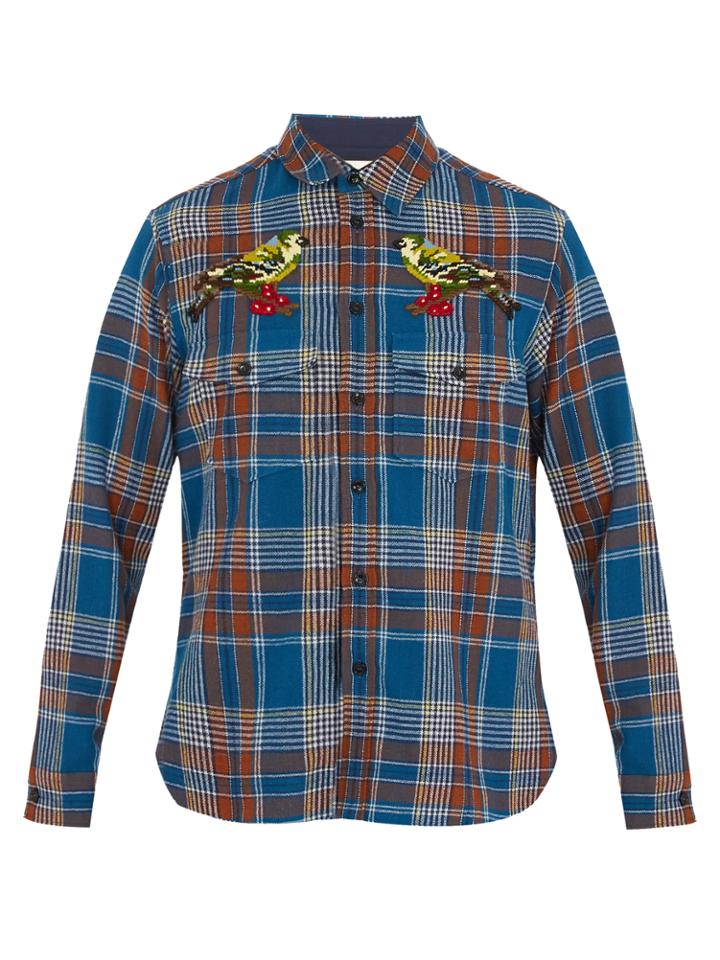 Gucci Checked Bird-crochet Wool-blend Shirt