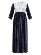 Matchesfashion.com Muzungu Sisters - Touba Hand-embroidered Silk-blend Velvet Dress - Womens - Blue Silver