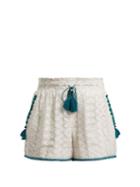 Matchesfashion.com Talitha - Zigzag Embroidered Cotton And Silk Blend Shorts - Womens - Green White