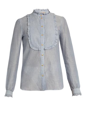 Vanessa Bruno Engel Ruffled-bib Striped Cotton-blend Shirt