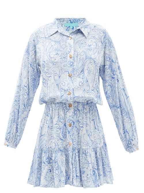 Ladies Beachwear Melissa Odabash - Gianna Azzuro-print Twill Mini Shirt Dress - Womens - Blue Multi