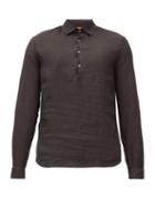 Matchesfashion.com Barena Venezia - Pavan Half-button Linen Shirt - Mens - Black