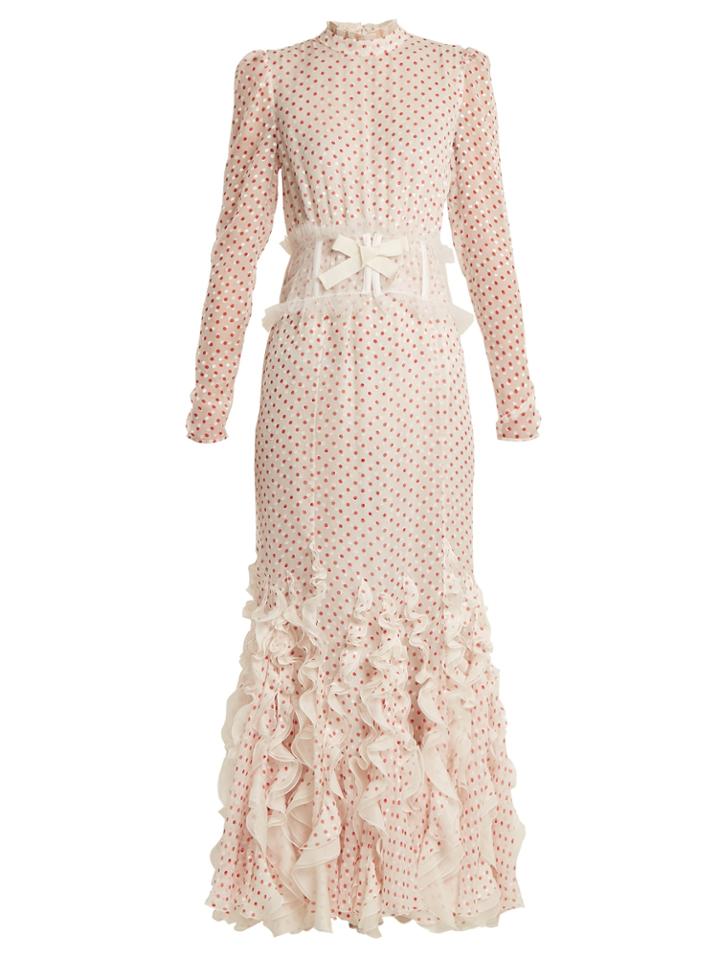 Giambattista Valli Ruffled Dot-devor Silk-blend Voile Gown