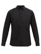 Matchesfashion.com Prada - Embroidered Logo Cotton Poplin Shirt - Mens - Black