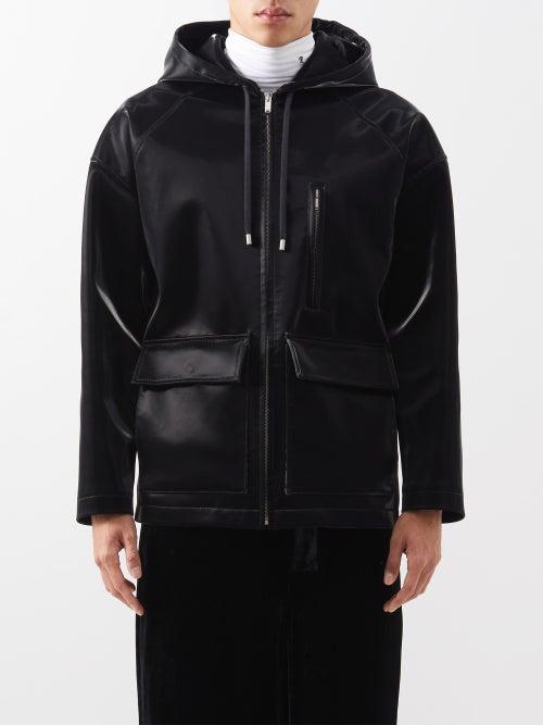 Saint Laurent - Drawstring-hood Vinyl Hooded Coat - Mens - Black