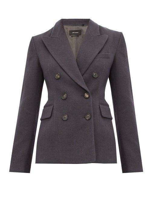 Matchesfashion.com Isabel Marant - Kelsey Double Breasted Brushed Twill Blazer - Womens - Dark Grey