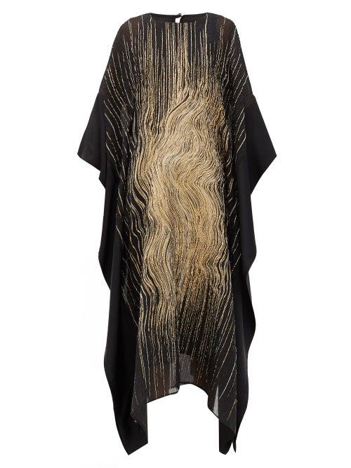 Matchesfashion.com Taller Marmo - Madame Butterfly Lam-embroidered Silk-blend Dress - Womens - Black Gold