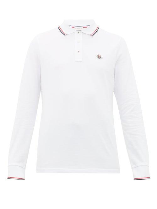Matchesfashion.com Moncler - Maglia Logo Appliqu Long Sleeve Cotton Polo Shirt - Mens - White