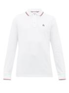 Matchesfashion.com Moncler - Maglia Logo Appliqu Long Sleeve Cotton Polo Shirt - Mens - White