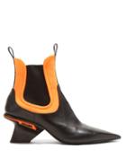 Matchesfashion.com Prada - Leather Neoprene Insert Point Toe Chelsea Boots - Womens - Black Orange