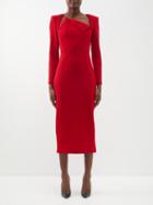 Roland Mouret - Asymmetric Folded-front Wool Midi Dress - Womens - Red