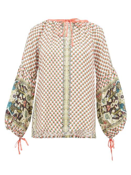Matchesfashion.com D'ascoli - Byzantium Graphic Print Silk Faille Blouse - Womens - Orange Multi