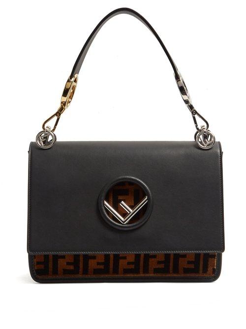 Matchesfashion.com Fendi - Kan I Logo Leather And Velvet Shoulder Bag - Womens - Black Multi