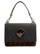 Matchesfashion.com Fendi - Kan I Logo Leather And Velvet Shoulder Bag - Womens - Black Multi