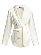 Matchesfashion.com Balmain - Double Breasted Waist Tie Silk Blouse - Womens - White