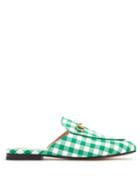 Matchesfashion.com Gucci - Princetown Gingham Backless Loafers - Womens - Green White
