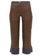 Matchesfashion.com La Prestic Ouiston - Riviera Polka Dot Silk Twill Cropped Trousers - Womens - Brown Multi