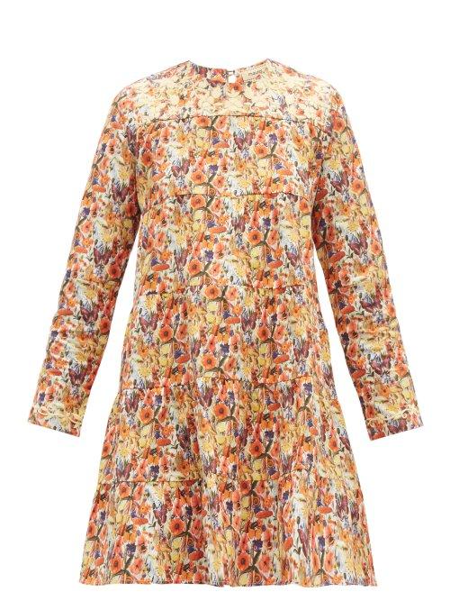 Matchesfashion.com Muzungu Sisters - Lily Embroidered Floral Print Cotton Dress - Womens - Orange Multi