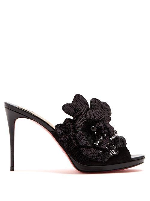 Matchesfashion.com Christian Louboutin - Submuline 100 Suede Peep Toe Mules - Womens - Black