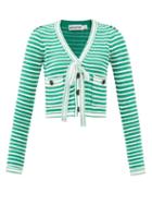 Self-portrait - Patch-pocket Ribbed Cotton-blend Cardigan - Womens - Green Multi