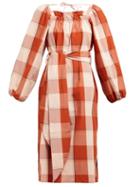 Matchesfashion.com Belize - Greta Shoulder Tie Checked Cotton Dress - Womens - Red Multi