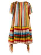 Matchesfashion.com Dolce & Gabbana - Striped Boat Neck Chiffon Mini Dress - Womens - Multi