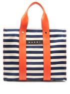 Matchesfashion.com Marni - Burton Leather-trimmed Striped Canvas Tote Bag - Womens - Blue Stripe